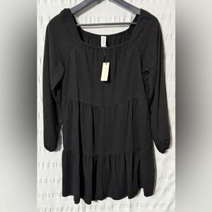 Amadi by Anthropologie Women's Black Long Sleeve Tiered Boho Dress